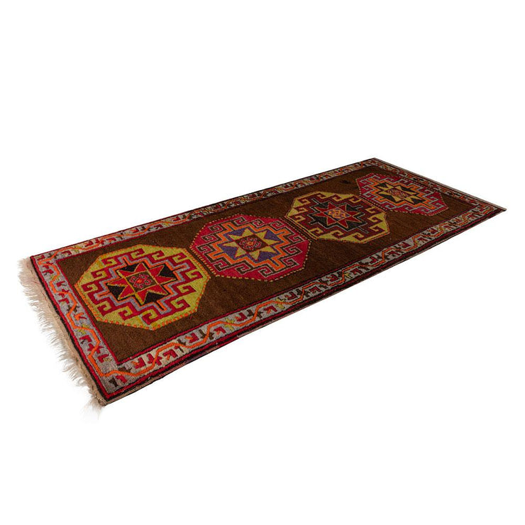 3x8 Brown Vintage Turkish Runner Rug