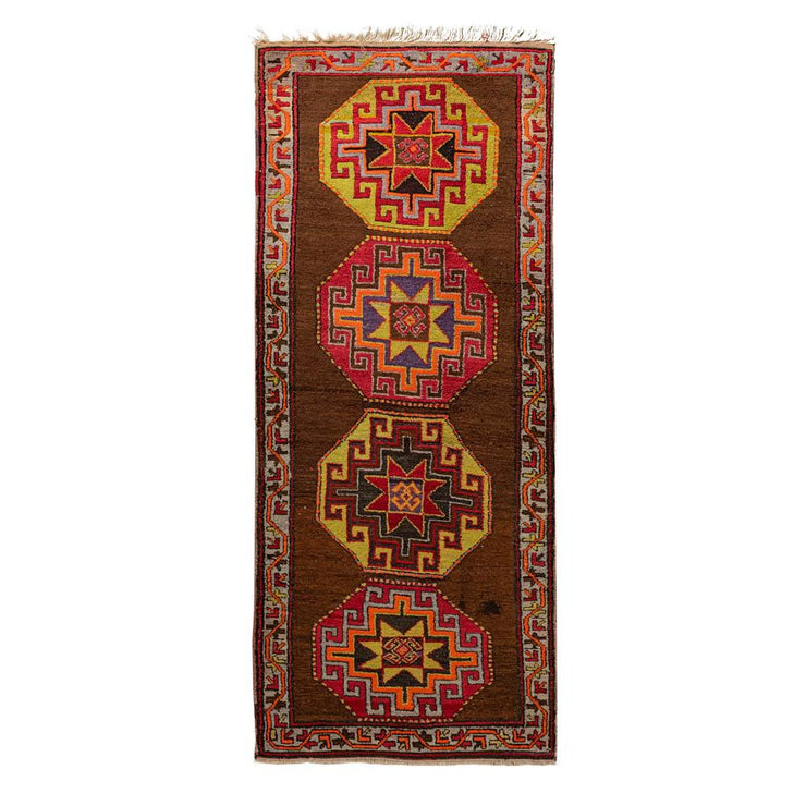 3x8 Brown Vintage Turkish Runner Rug