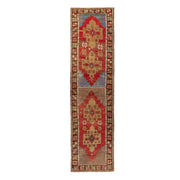 3x14 Red Vintage Turkish Runner Rug