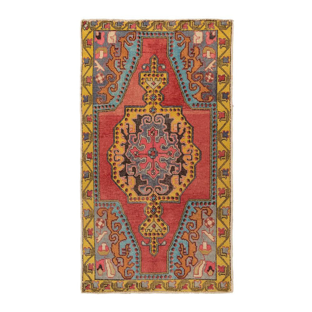 4x7 Red Vintage Turkish Runner Rug