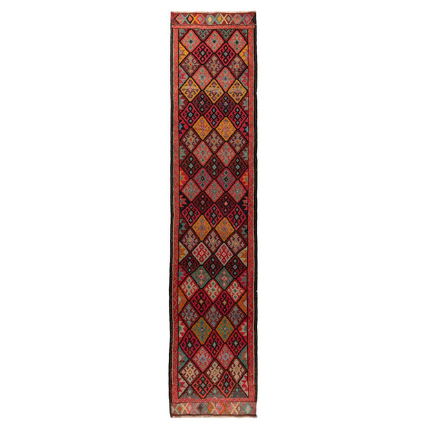 3x14 Red Vintage Turkish Runner Rug