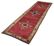 4x14 Red Vintage Turkish Runner Rug