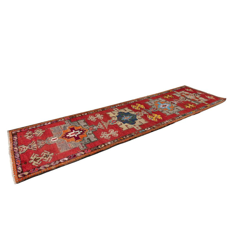 3x12 Red Vintage Turkish Runner Rug