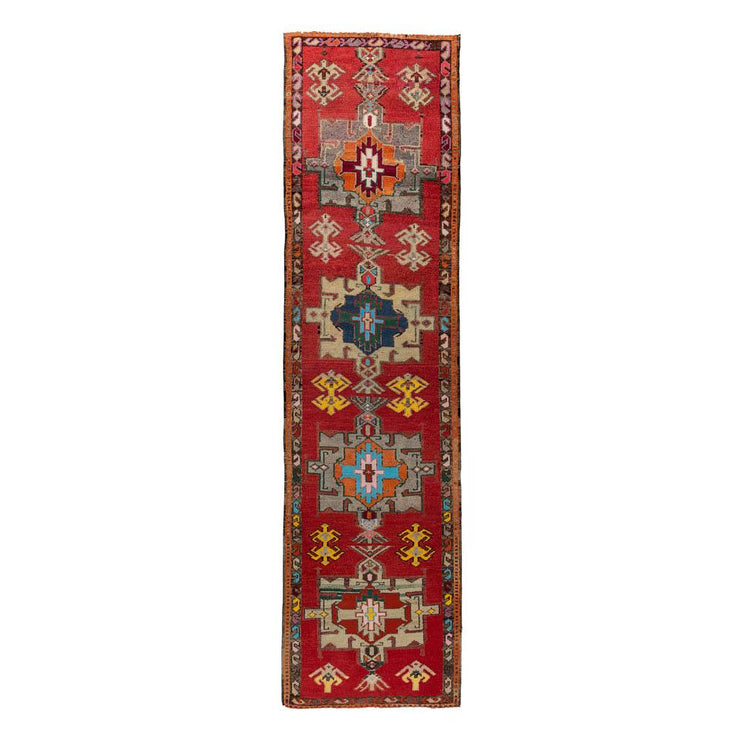 3x12 Red Vintage Turkish Runner Rug