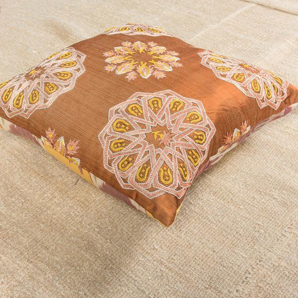 Modern Embroidered Copper Sofa Pillow-Turkish Rugs-Oriental Rugs-Kilim Rugs-Oushak Rugs